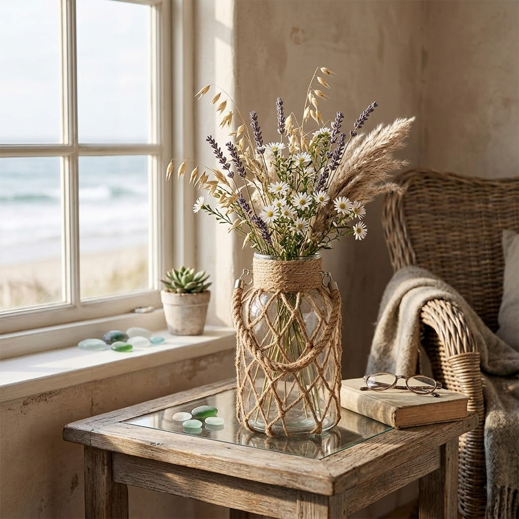 Artisan Hand-Woven Hemp Rope Glass Vase