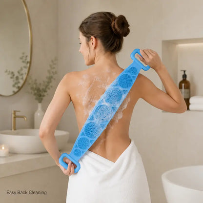 Silicone Bath Brush, Double-Sided Exfoliating Back Scrubber with Mesh Sponge