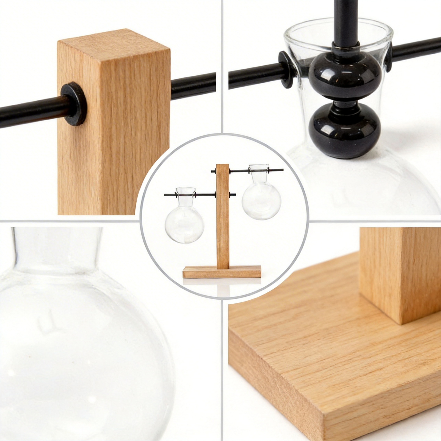 Elegant Nordic Wood and Glass Hydroponic Vase Set