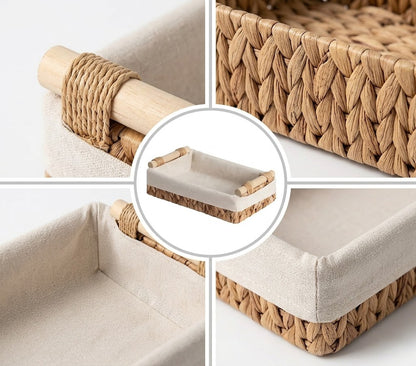 Hand-Woven Pastoral Storage Basket Set with Wooden Handles