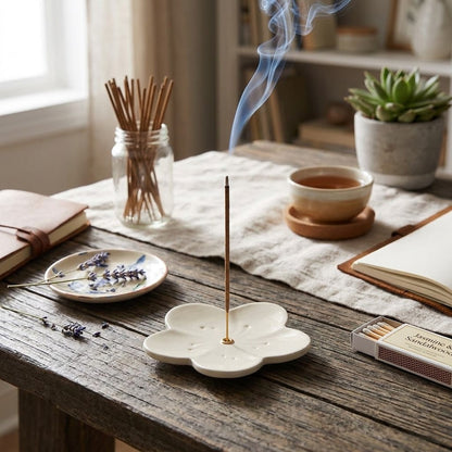 Minimalist Cement Incense Holder - Floral Series