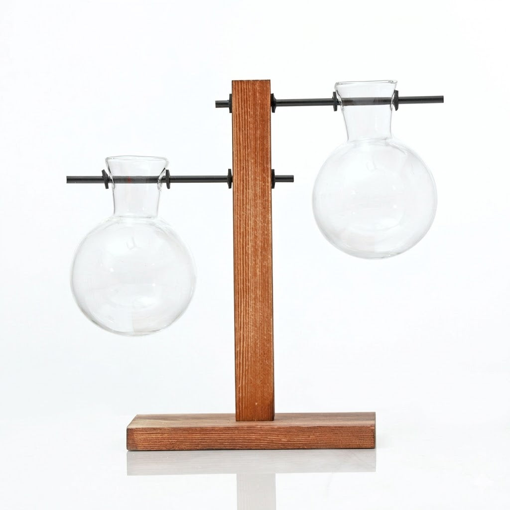 Elegant Nordic Wood and Glass Hydroponic Vase Set