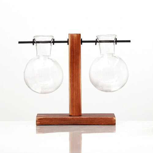 Elegant Nordic Wood and Glass Hydroponic Vase Set