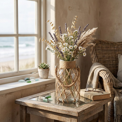 Artisan Hand-Woven Hemp Rope Glass Vase