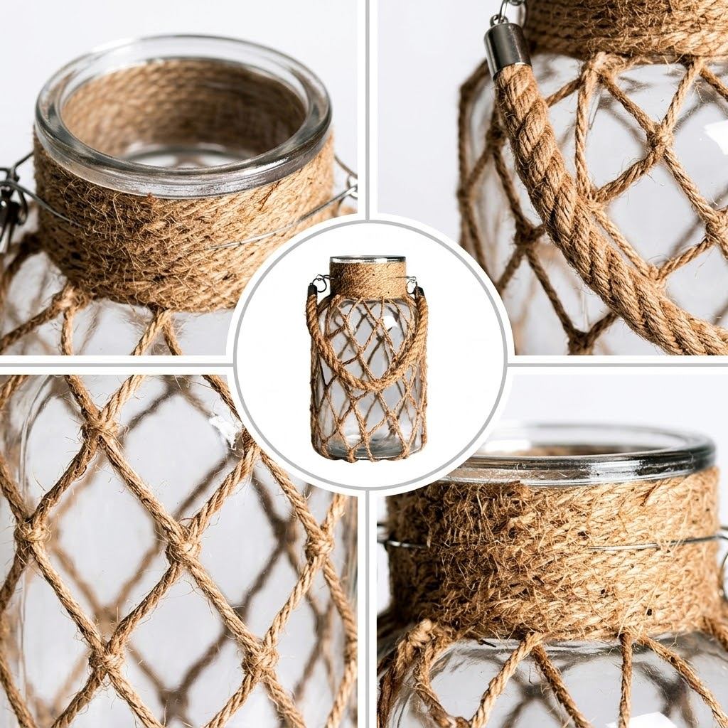 Artisan Hand-Woven Hemp Rope Glass Vase