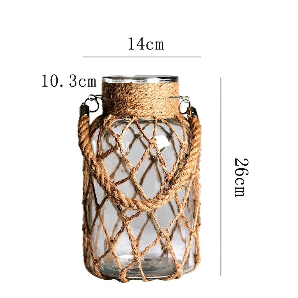 Artisan Hand-Woven Hemp Rope Glass Vase