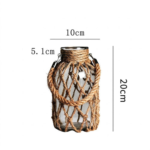 Artisan Hand-Woven Hemp Rope Glass Vase